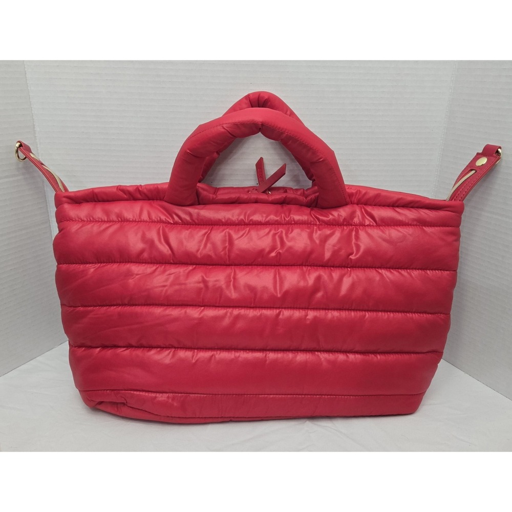 Estee Lauder Red Puffer Bag Padded Quilted Tote Handbag EUC